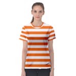 Horizontal Stripes - White and Safety Orange Women s Sport Mesh Tee