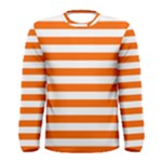 Horizontal Stripes - White and Safety Orange Men s Long Sleeve T-shirt