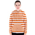 Horizontal Stripes - White and Safety Orange Women s Zipper Hoodie