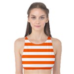 Horizontal Stripes - White and Safety Orange Tank Bikini Top
