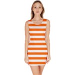 Horizontal Stripes - White and Safety Orange Bodycon Dress