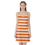 Horizontal Stripes - White and Safety Orange Satin Night Slip