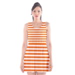 Horizontal Stripes - White and Safety Orange Scoop Neck Skater Dress