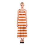 Horizontal Stripes - White and Safety Orange Full Print Maxi Dress