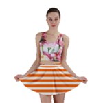 Horizontal Stripes - White and Safety Orange Mini Skirt