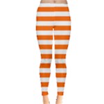 Horizontal Stripes - White and Safety Orange Women s Leggings