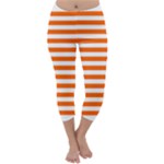 Horizontal Stripes - White and Safety Orange Capri Winter Leggings