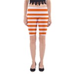 Horizontal Stripes - White and Safety Orange Yoga Cropped Leggings