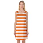 Horizontal Stripes - White and Safety Orange Sleeveless Satin Nightdress