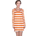 Horizontal Stripes - White and Safety Orange Long Sleeve Nightdress