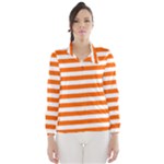 Horizontal Stripes - White and Safety Orange Wind Breaker (Women)