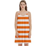 Horizontal Stripes - White and Safety Orange Women s Reversible Sports Bra with Border