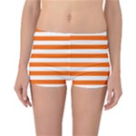 Horizontal Stripes - White and Safety Orange Reversible Boyleg Bikini Bottoms