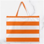 Horizontal Stripes - White and Safety Orange Zipper Large Tote Bag