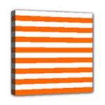 Horizontal Stripes - White and Safety Orange Mini Canvas 8  x 8  (Stretched)