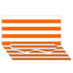 Horizontal Stripes - White and Safety Orange Twin Heart Bottom 3D Greeting Card (8x4)