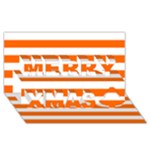 Horizontal Stripes - White and Safety Orange Merry Xmas 3D Greeting Card (8x4)