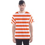 Horizontal Stripes - White and Tangelo Orange Men s Sport Mesh Tee