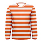 Horizontal Stripes - White and Tangelo Orange Men s Long Sleeve T-shirt