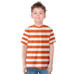 Horizontal Stripes - White and Tangelo Orange Kid s Cotton Tee