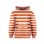 Horizontal Stripes - White and Tangelo Orange Kid s Pullover Hoodie