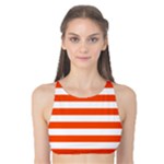 Horizontal Stripes - White and Tangelo Orange Tank Bikini Top