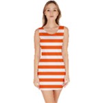 Horizontal Stripes - White and Tangelo Orange Bodycon Dress