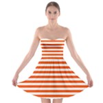Horizontal Stripes - White and Tangelo Orange Strapless Bra Top Dress