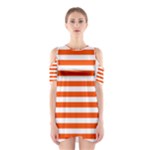 Horizontal Stripes - White and Tangelo Orange Women s Cutout Shoulder Dress