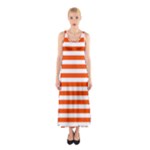 Horizontal Stripes - White and Tangelo Orange Full Print Maxi Dress