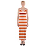 Horizontal Stripes - White and Tangelo Orange Fitted Maxi Dress