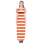 Horizontal Stripes - White and Tangelo Orange Short Sleeve Maxi Dress