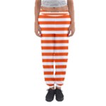Horizontal Stripes - White and Tangelo Orange Women s Jogger Sweatpants