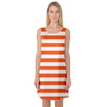 Horizontal Stripes - White and Tangelo Orange Sleeveless Satin Nightdress
