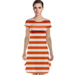 Horizontal Stripes - White and Tangelo Orange Cap Sleeve Nightdress