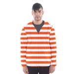 Horizontal Stripes - White and Tangelo Orange Hooded Wind Breaker (Men)
