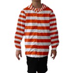 Horizontal Stripes - White and Tangelo Orange Hooded Wind Breaker (Kids)