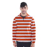 Horizontal Stripes - White and Tangelo Orange Wind Breaker (Men)
