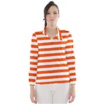 Horizontal Stripes - White and Tangelo Orange Wind Breaker (Women)