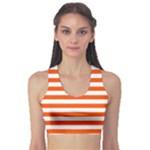 Horizontal Stripes - White and Tangelo Orange Women s Sports Bra