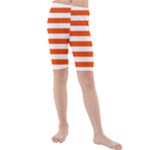 Horizontal Stripes - White and Tangelo Orange Kid s Mid Length Swim Shorts