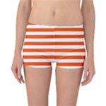 Horizontal Stripes - White and Tangelo Orange Reversible Boyleg Bikini Bottoms