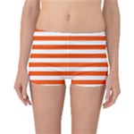 Horizontal Stripes - White and Tangelo Orange Boyleg Bikini Bottoms