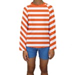 Horizontal Stripes - White and Tangelo Orange Kid s Long Sleeve Swimwear