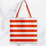 Horizontal Stripes - White and Tangelo Orange Zipper Grocery Tote Bag