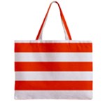 Horizontal Stripes - White and Tangelo Orange Zipper Mini Tote Bag