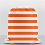 Horizontal Stripes - White and Tangelo Orange Drawstring Bag (Small)