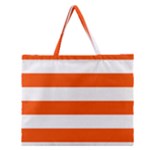 Horizontal Stripes - White and Tangelo Orange Zipper Large Tote Bag