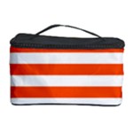 Horizontal Stripes - White and Tangelo Orange Cosmetic Storage Case