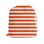 Horizontal Stripes - White and Tangelo Orange Drawstring Pouch (XXl)